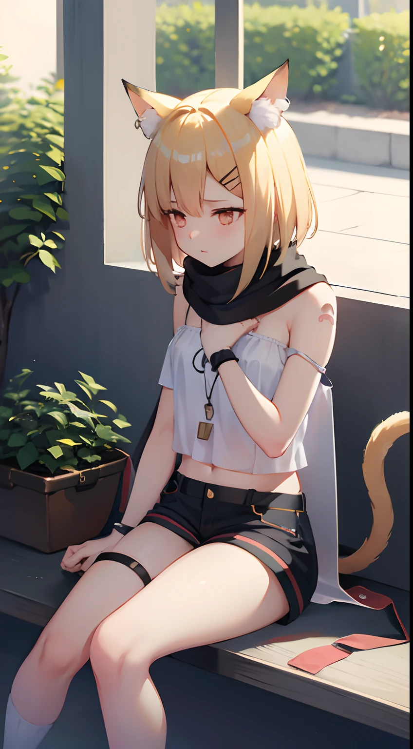 Vermeil, veranda, sitting, pink panties, bra, popsicle, cat ears, cat tail,