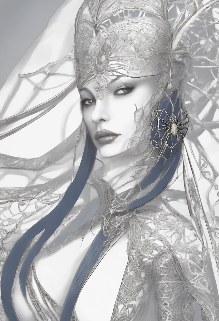 Physical Appearance:
Amara's upper body retains the same striking appearance described earlier, with her iridescent exoskeleton, multiple pairs of obsidian-black eyes, and semi-transparent wings.
From her waist down, her body transforms into that of a massive spider. Her abdomen is a marvel of nature, covered in the same midnight-blue velvety hair that adorns her legs. Her lower body has the classic, segmented appearance of an arachnid, featuring a bulbous abdomen and eight long, agile legs that allow her to move gracefully both on the ground and in the air.
Tailor's Attire:
Amara's tailor's jacket and skirt still remain a significant part of her attire. The tailor's jacket is specially designed to accommodate her arachnid form, extending down to her spider abdomen, and is adorned with embroidered webs and spider motifs.
Her flowing silk skirt now flows seamlessly into her spider body, with the same intricate lacework and gemstone embellishments adorning the transition between her humanoid torso and spider abdomen. Her eight arms deftly manipulate needle and thread as she works her tailoring magic.