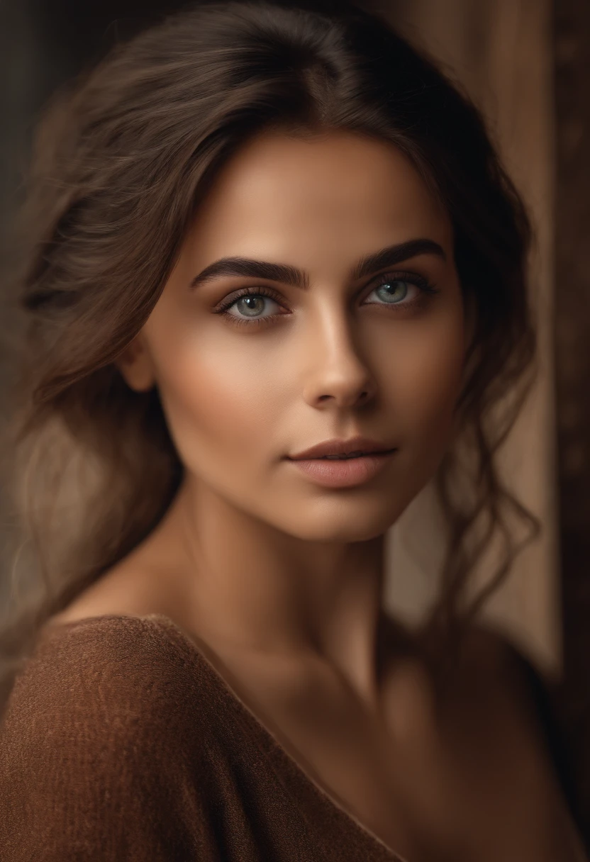 Arafed woman completely , Ultra realistic brown eye girl, Meticulously detailed, cheveux brun et yeux marron , selfie of a young woman , sans maquillage, maquillage naturel, looking straight at camera