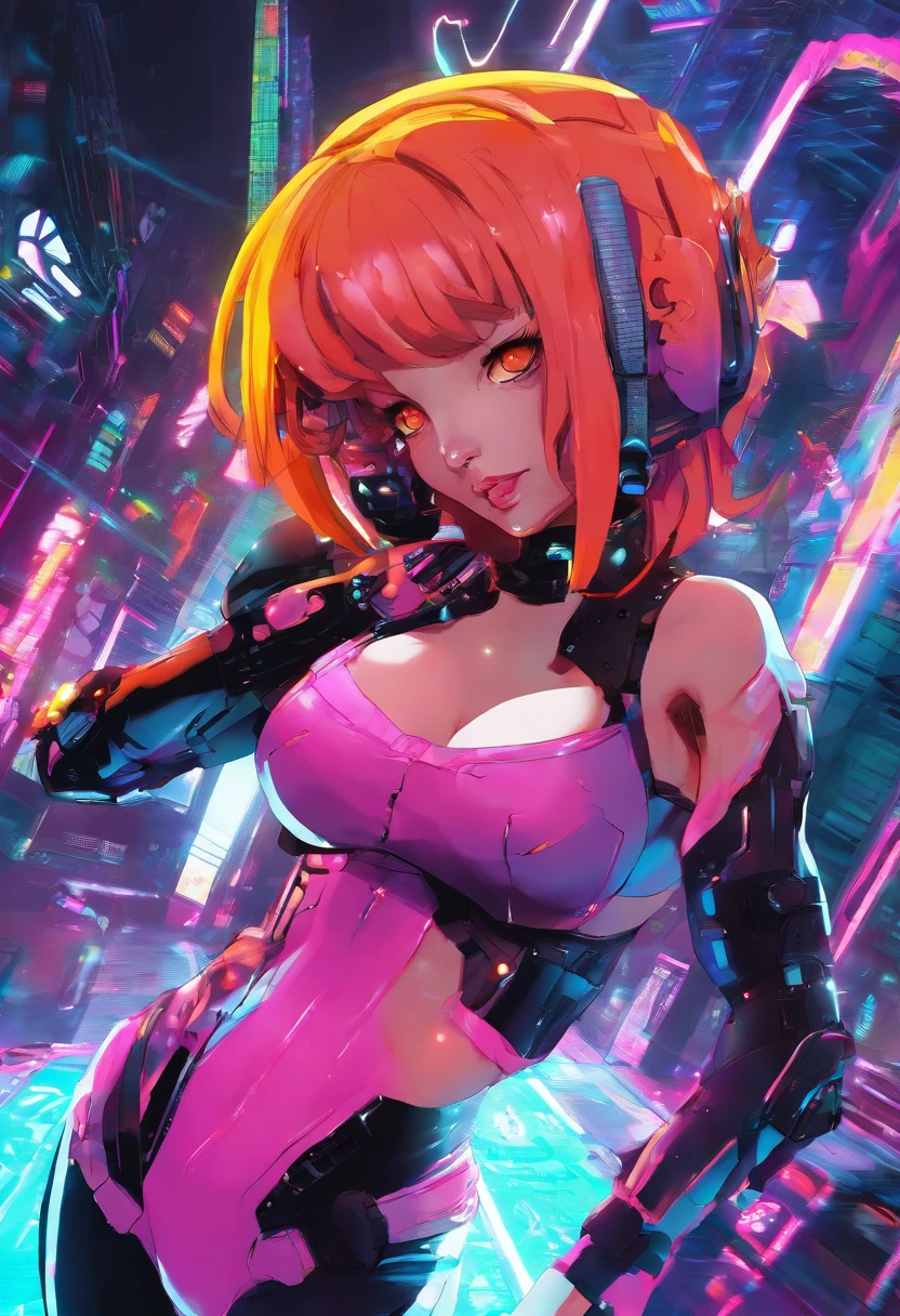 masterpiece,Highest quality,Super quality,As a reward, she shows me her nipples,Sexy costume,cyber punk,smile,Beautiful breasts,Senior female soldier