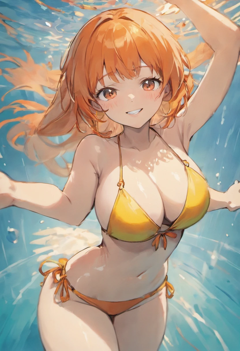 Huge breasts, Cup E, Swimsuit, Smile,Orange hair,Hinata Hyuga,18+