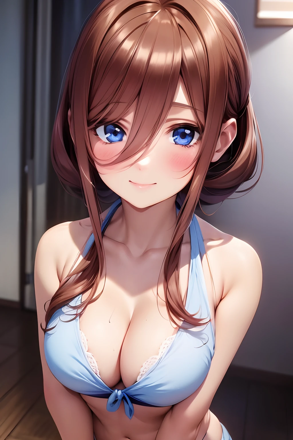 1fille,mignon,8k,Detailed,visage expressif,sourire,detailed hands,cheveux bruns,cheveux longs,Miku nakano