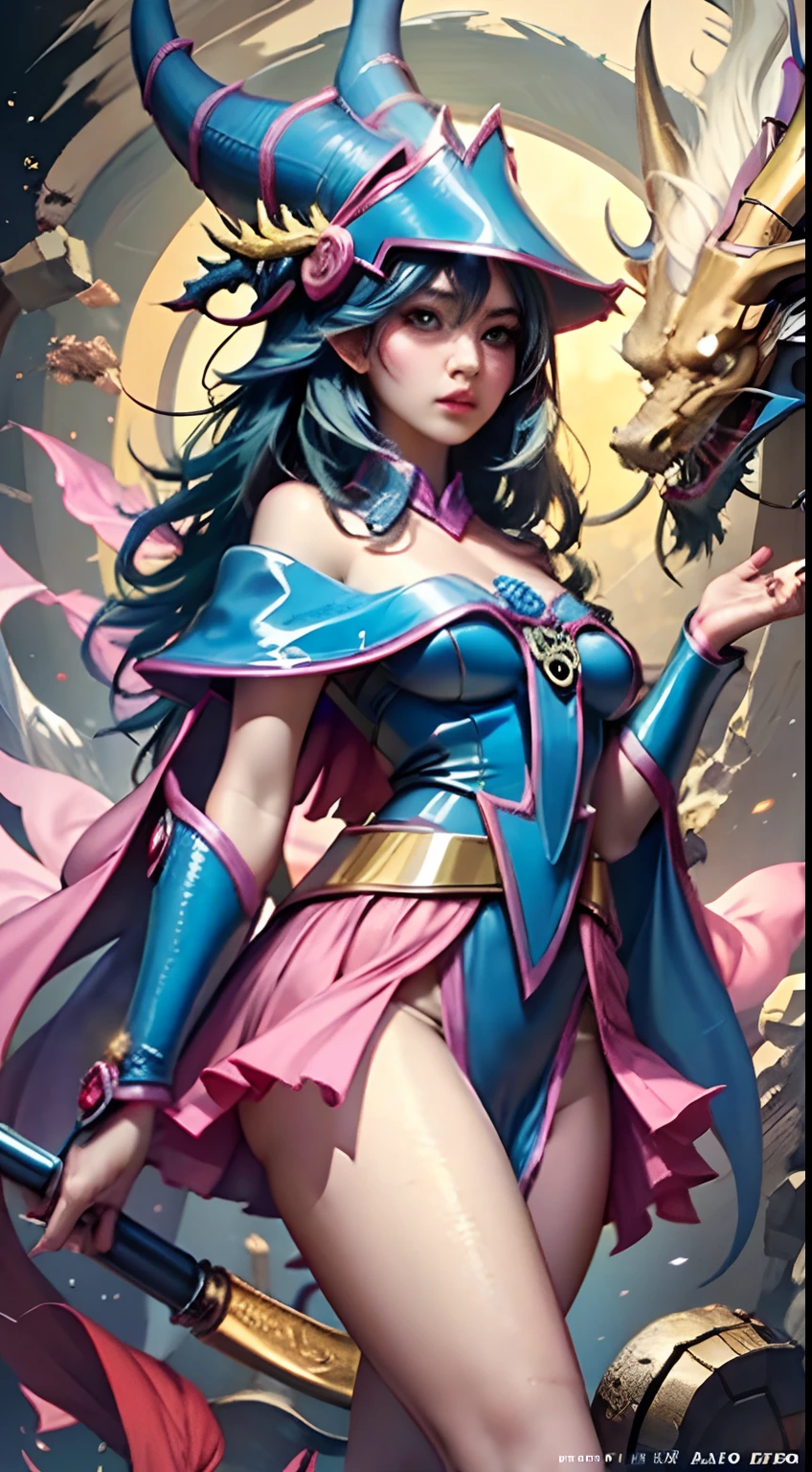 arte oficial, fondos de pantalla unificados de 8K, Ultra - detallado, hermoso y hermoso, A dragon:2 mejor calidad, (Zentangle, Conspirar, enredar), (s arte fractal: 1.4), 1Dark Wizard Girl,cabello rubio, Japoneses, hombros desnudos expuestos, falda corta, small thighs, ombligo, El es muy detallado, Angle Dynamic, Lente vaquero, (Chaos at its most beautiful), afluente, (colores brillantes), Oc, (a mitad de: 1.2), JPN, (Thangka cielo volador: 1.5), (Cintas: 1.3), (dream: 1.5), (Hanfu: 1.5), Cute dragon, Chinese phoenix,(airado:0.5),(Japanese God),Cara de mujer perfecta,ojos azules, labios rosados. Chinese Dragon Nomer-Nomer-Dark Wizard Girl