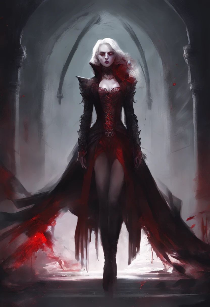 Full body, vampire lord, 1girl, blood halo behind her, long red nails