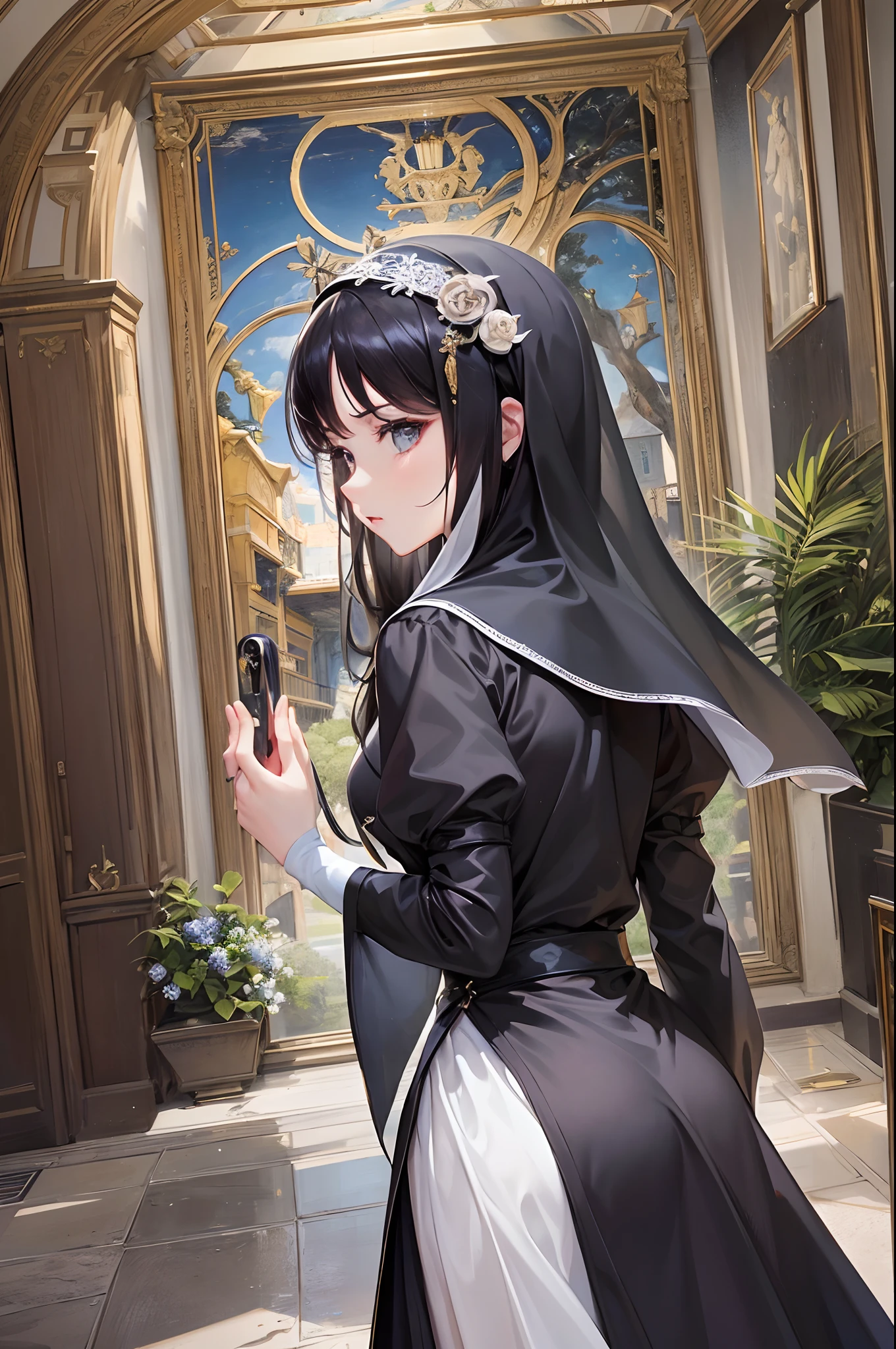 (Finest quality)),(超A high resolution),(ultra-detailliert),(Meticulous portrayal),((best pictures)),(Finest works of art),Ultra-Precision Art,The art of astounding depiction, Cultivated woman:1.5,Innocent Dresses:1.5,Nun Praying