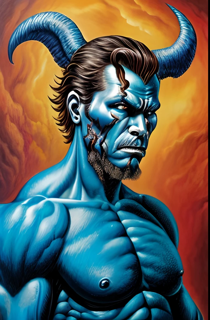 "A fantastical half-body portrait of an angel-demon hybrid. Inspired by the style of artist Boris Vallejo, with intricate details and vivid colors."