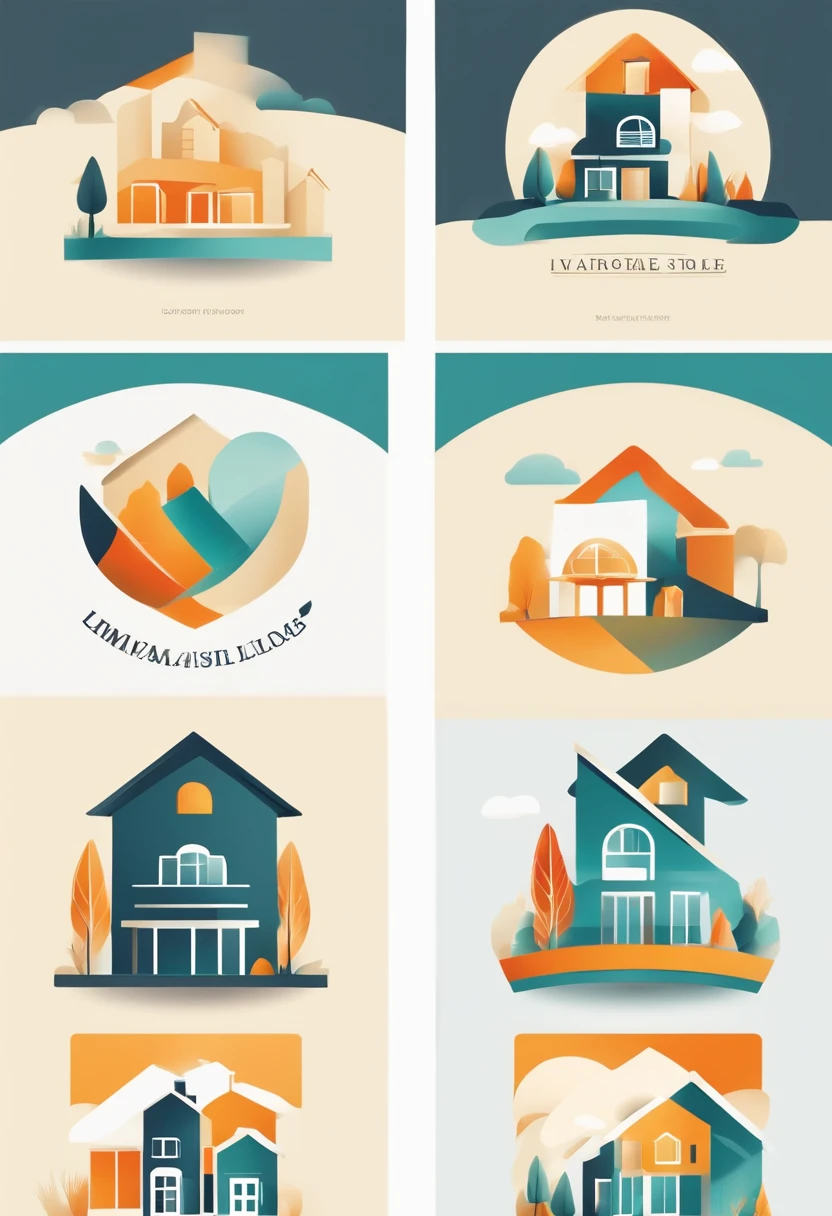 A set of four logos for a property, arte vetorial do logotipo minimalista, design de conceito de logotipo, design de logotipo profissional, logotipo minimalista, design de logotipo, design de logotipo limpo, arte vetorial do logotipo, design de logotipo, Minimalist logo without text, Casas, identidade de marca, casas pequenas, logotipo em estilo abstrato, logotipo profissional, SVG minimalista, logotipo simples, megaedifícios