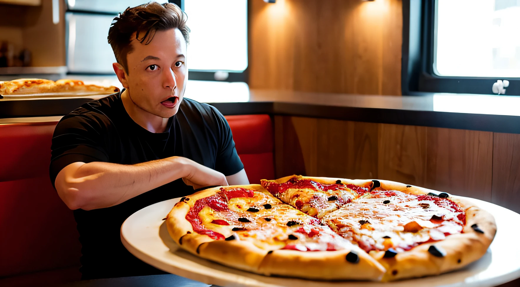 Elon Musk EATING A PIZZA IN A BEAUTIFUL, LIT AND WELL BUZZY PIZZARIA