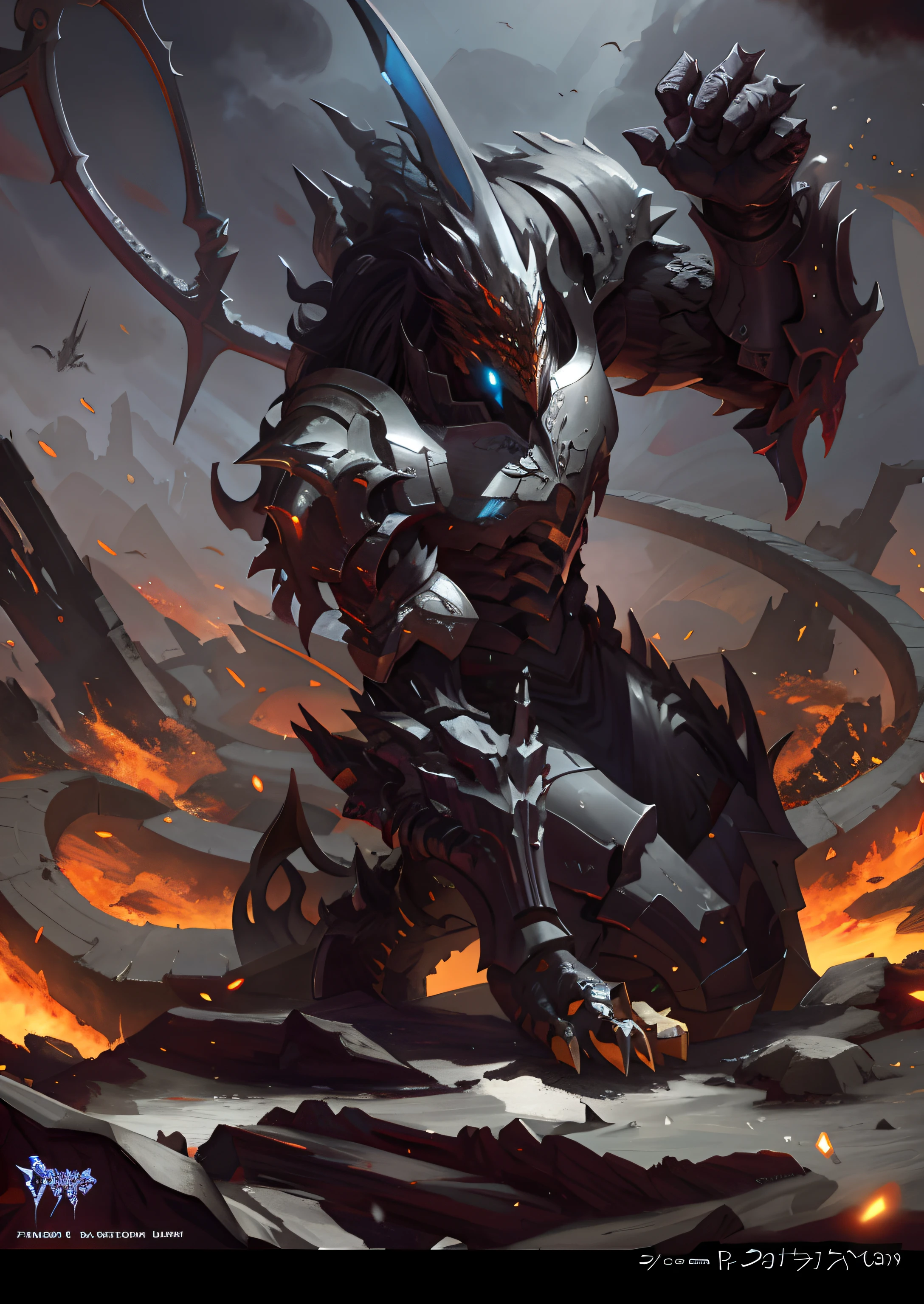 A closeup of a demonic creature with a sword in hand, Arte de fantasia 4k, arte conceitual digital de alta qualidade, epic scifi fantasy art, Estilo de Raymond Swanland, Directed by: Arthur Pan, epic fantasy sci fi illustration, Papel de parede de arte conceitual 4K, Estilo Darksiders, epic fantasy game art, epic fantasy art, Dragon Mech well armored, concept art design illustration