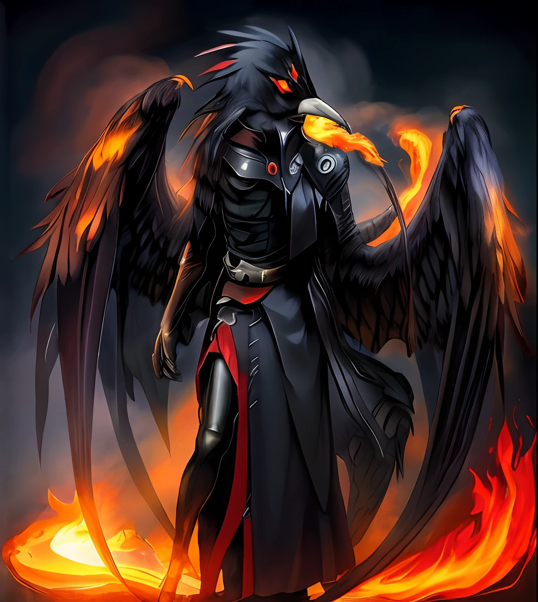 raven, Demon, Smoke, fire, Flight