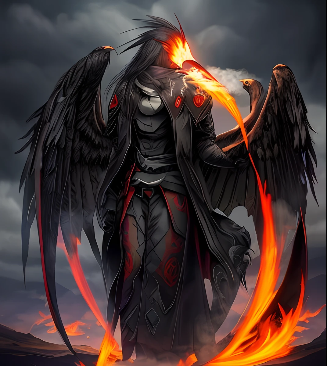 raven, Demon, Smoke, fire, Flight