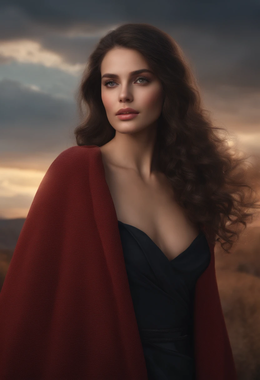 Beautiful Girl With Realistic Black Eyes, pale skinned, cheveux noirs mi-longs, visage parfait, Des yeux parfaits, porter un manteau, highly detailed, Full kinematics, digital painting, 8k, lighting cinematic, Best quality, high resolucion, Detailed work, Post-traitement, Perfect result, hyper realistic