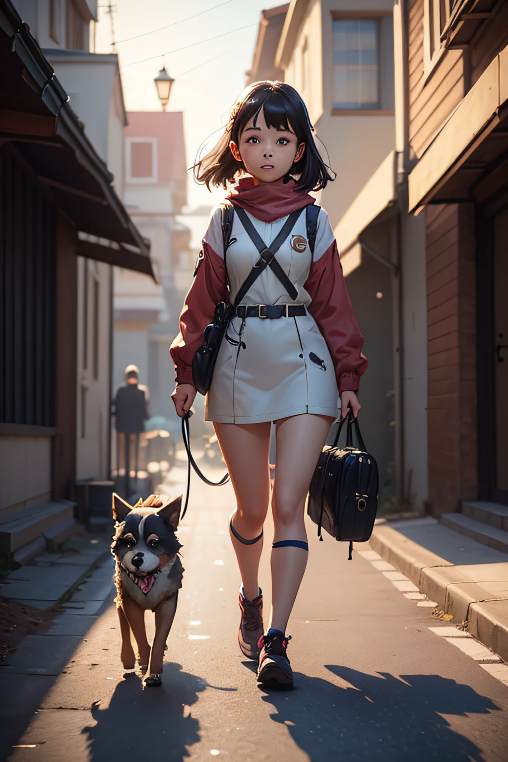 there is a girl walking with a dog on a path, adorable digital painting, childrens art in artstation, artwork in the style of guweiz, cute detailed digital art, atey ghailan 8 k, adventure hyper realistic render, by Leng Mei, realistic anime 3 d style, female explorer mini cute girl, cute digital art, realistic cute girl painting