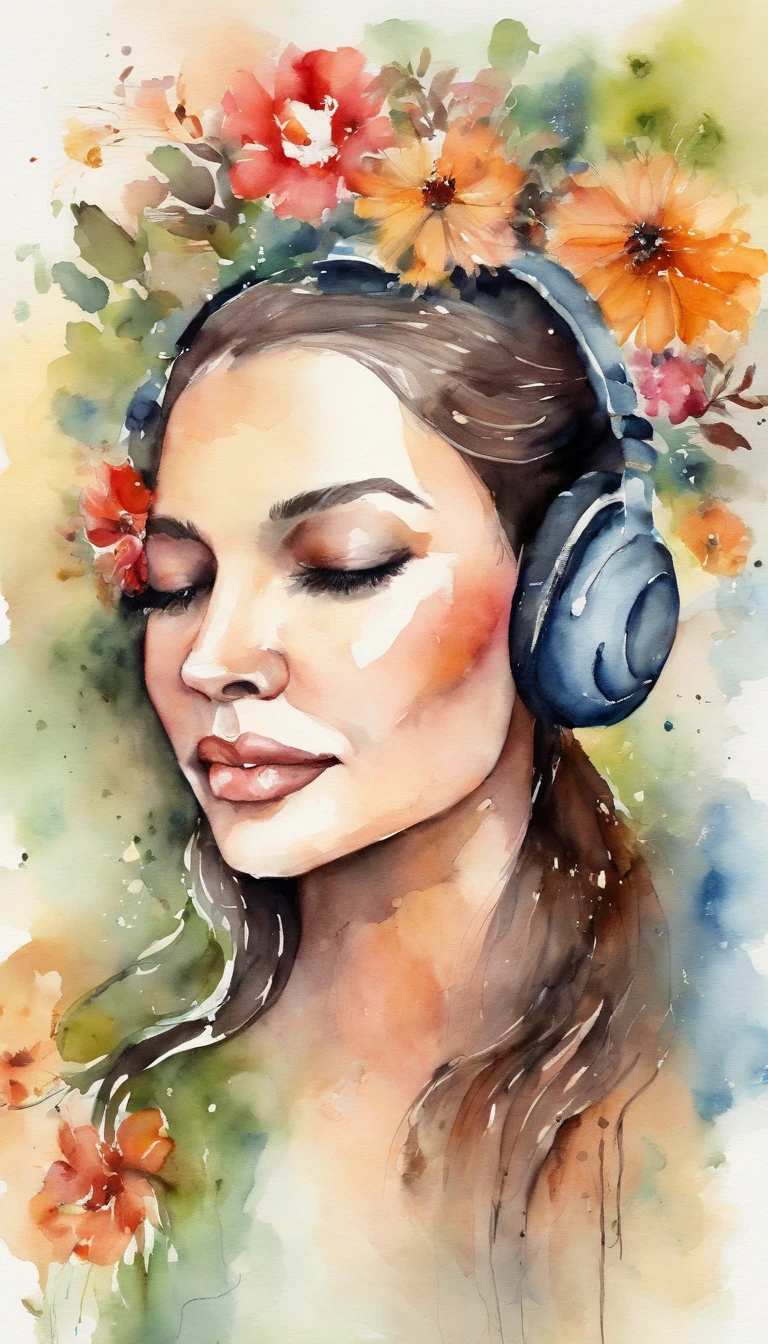 olhando para o computador, mulher, fone de ouvido, quarto, flores, lofi , sentada estudando e olhando para o computador, fone de ouvido, flores