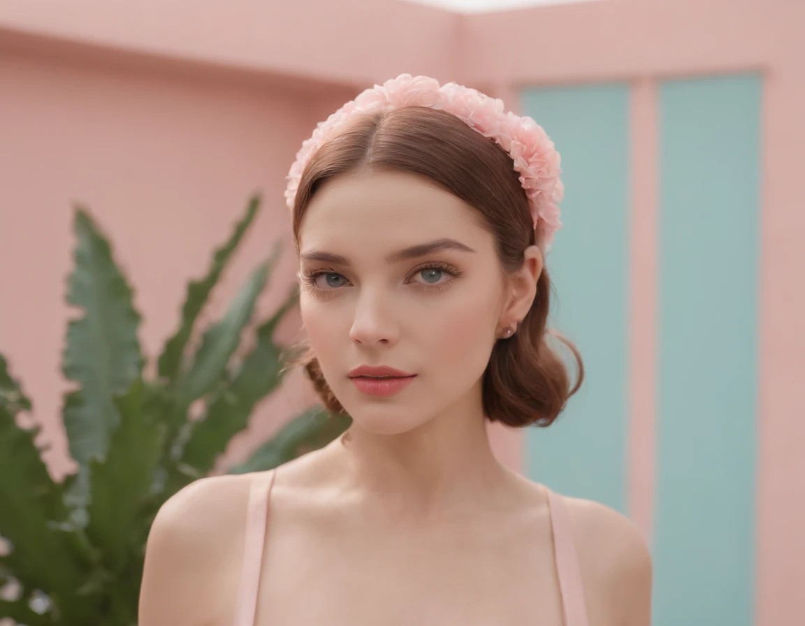 8k portrait of a 1960s science fiction film by Wes Anderson, Vogue anos 1960, rosa pastel cores, amarelo, azul, verde, pink castle, 8k, ultra realistic, hig definition, palm trees, mansion, doll house style, corvette 1956 pink,, Luz Natural, Psicodelia, futurista estranho, fotorrealista, hiper detalhado, foco nítido, Intrinsic, Fuji filmes 55mm, Luz Natural, Psicodelia, futurista estranho, fotorrealista, hiper detalhado, foco nítido, Intrinsic, Fuji filmes 55mm,