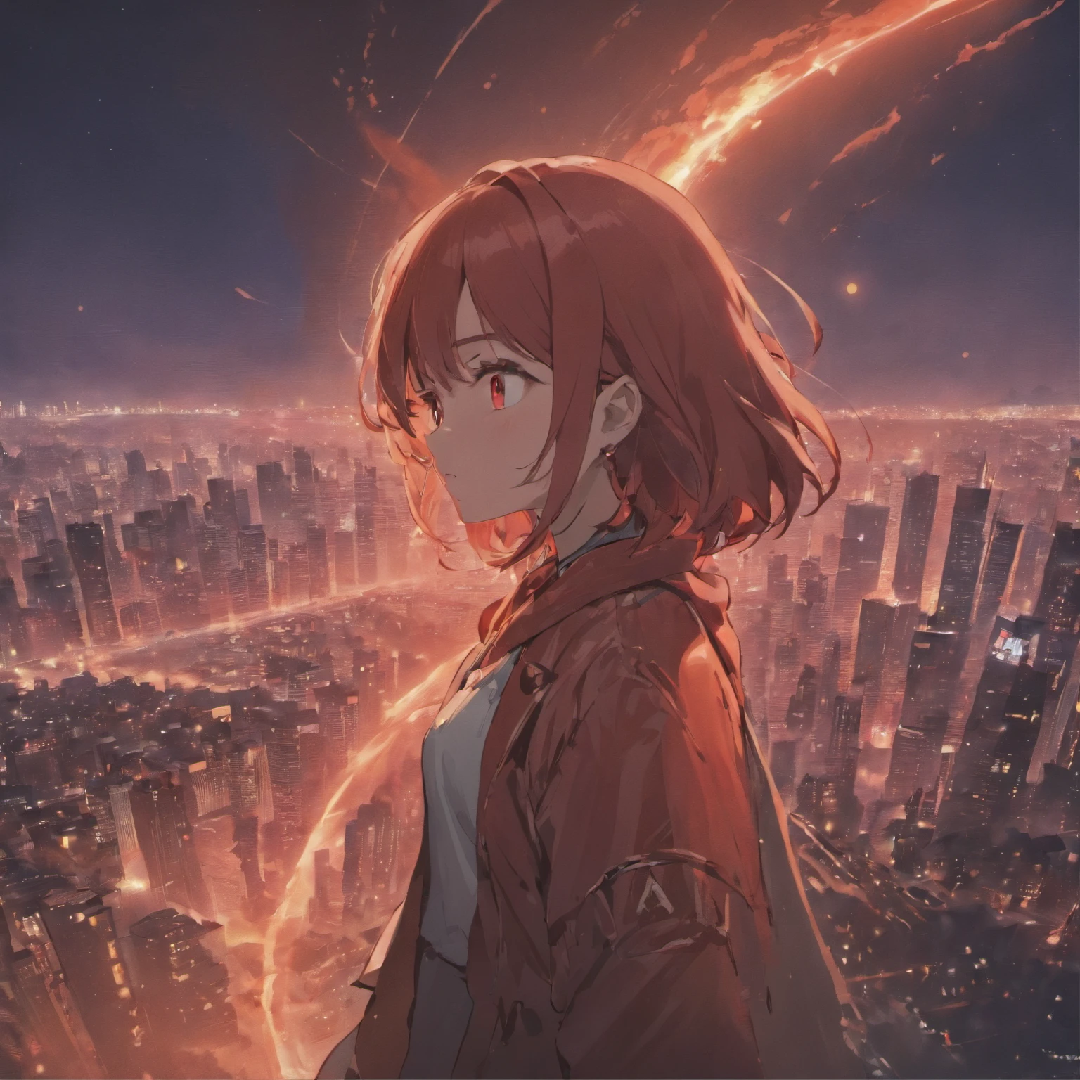 Dark night over the city, Red Moon, Red Moon with Energy Flow, Energy tides, Bad premonitions, scenery, Don't be human, There is energy flow, Highly realistic, 4K, Chiaroscuro, Ultra-high detail awaits the start
