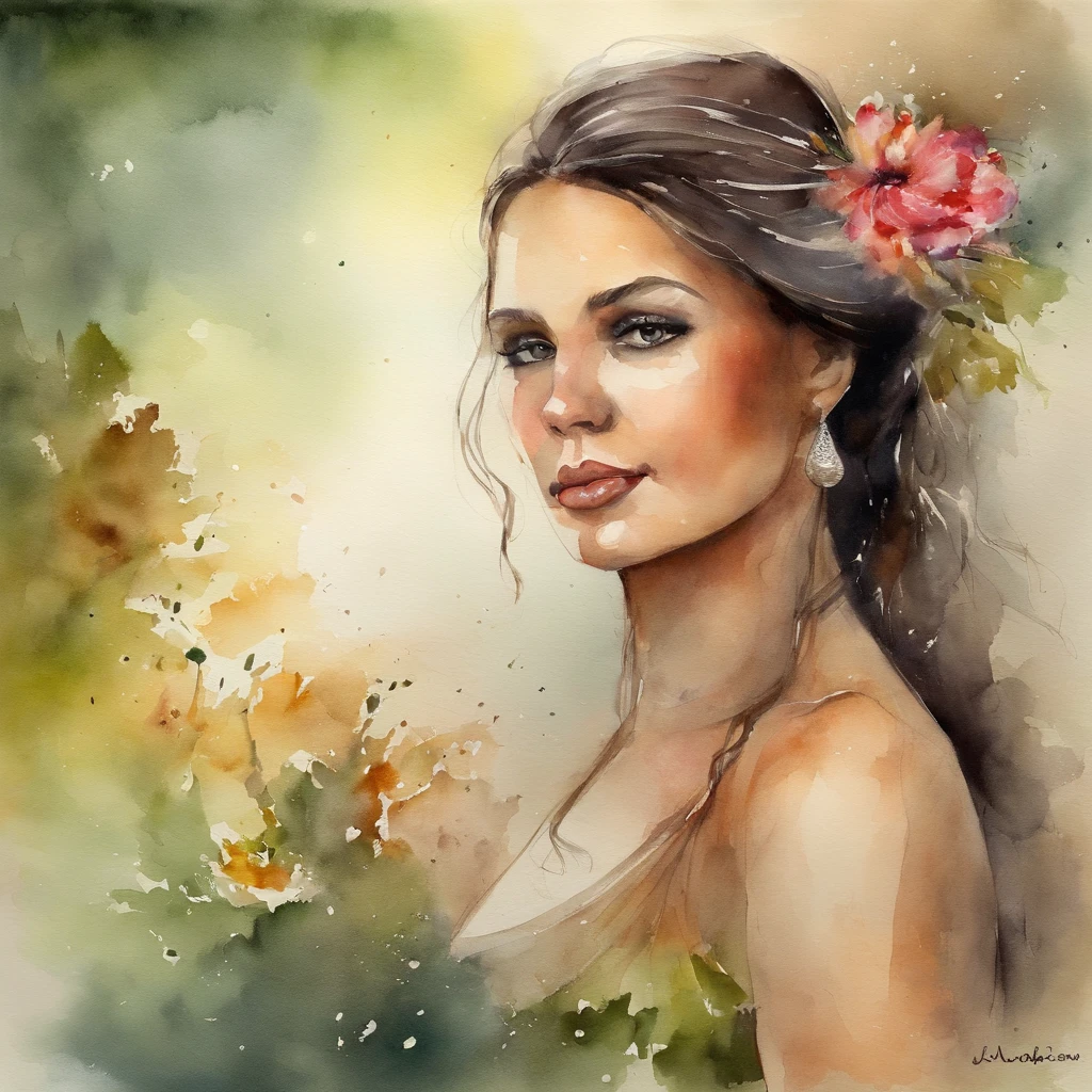 Watercolor Painting of a beautiful girl : : Trending on Artstation: : The simple composition creates a sense of order and harmony. The painting captures the spiritual qualities of the natural world. --uplight --ar 9:16