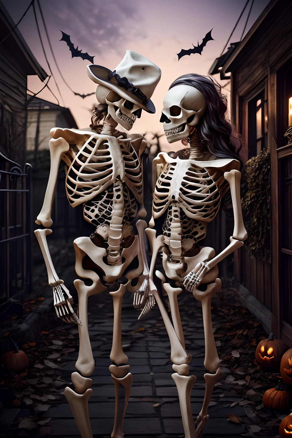 Draw me a sketch of a skeleton with a fusion of music and love