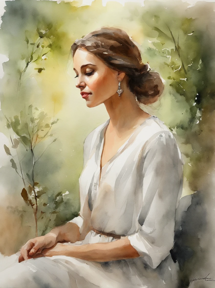 Watercolor Painting of a beautiful girl : : Trending on Artstation: : The simple composition creates a sense of order and harmony. The painting captures the spiritual qualities of the natural world. --uplight --ar 9:16