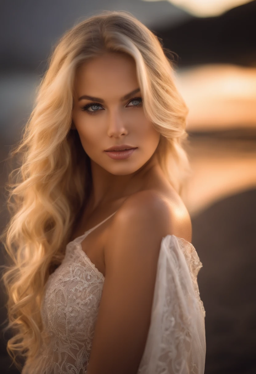 nsfw nude blonde young woman perfect body with long wavy blonde hair, detailed alluring eyes, long sexy legs