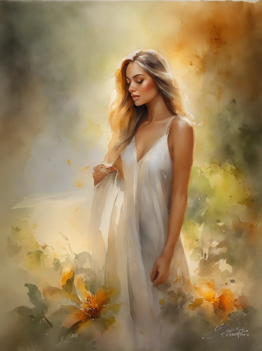 Watercolor Painting of a beautiful girl : : Trending on Artstation: : The simple composition creates a sense of order and harmony. The painting captures the spiritual qualities of the natural world. --uplight --ar 9:16