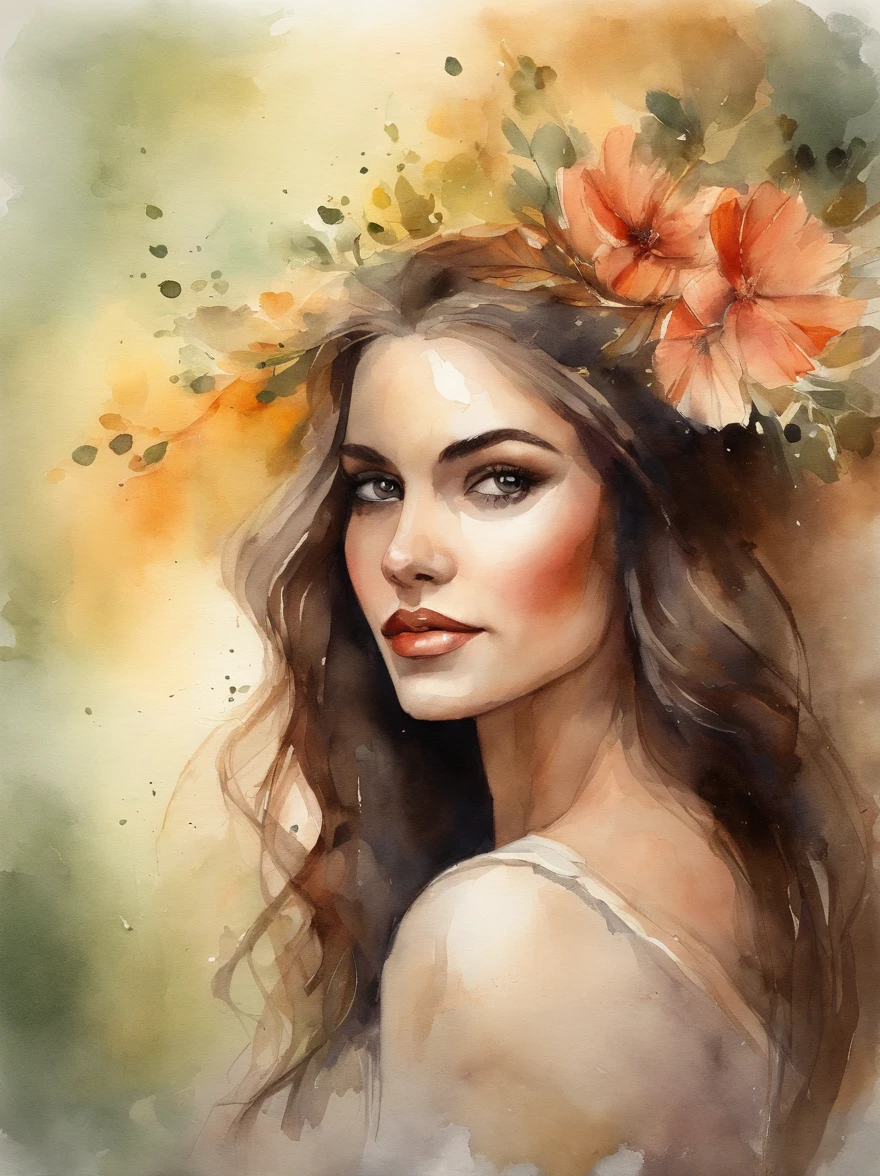 stunning elf seductress with beautiful face, bits of color, Sketch book, hand drawn, gritty, realistic sketch, Rough sketch, mix of bold dark lines and loose lines, bold lines, on paper, character design, brown hair, green eyes, beautiful, handsome, elegant, glam, silk revealing dress