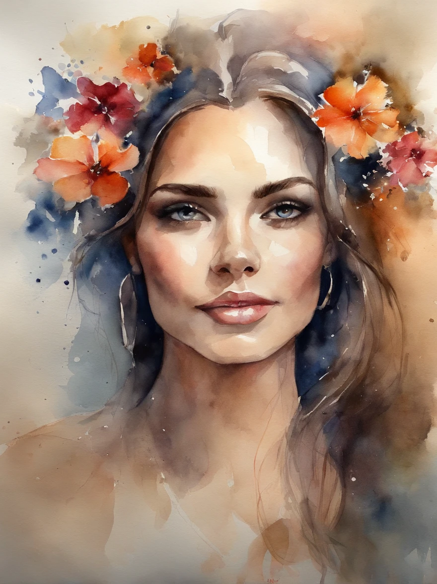 Watercolor Painting of a beautiful girl : : Trending on Artstation: : The simple composition creates a sense of order and harmony. The painting captures the spiritual qualities of the natural world. --uplight --ar 9:16