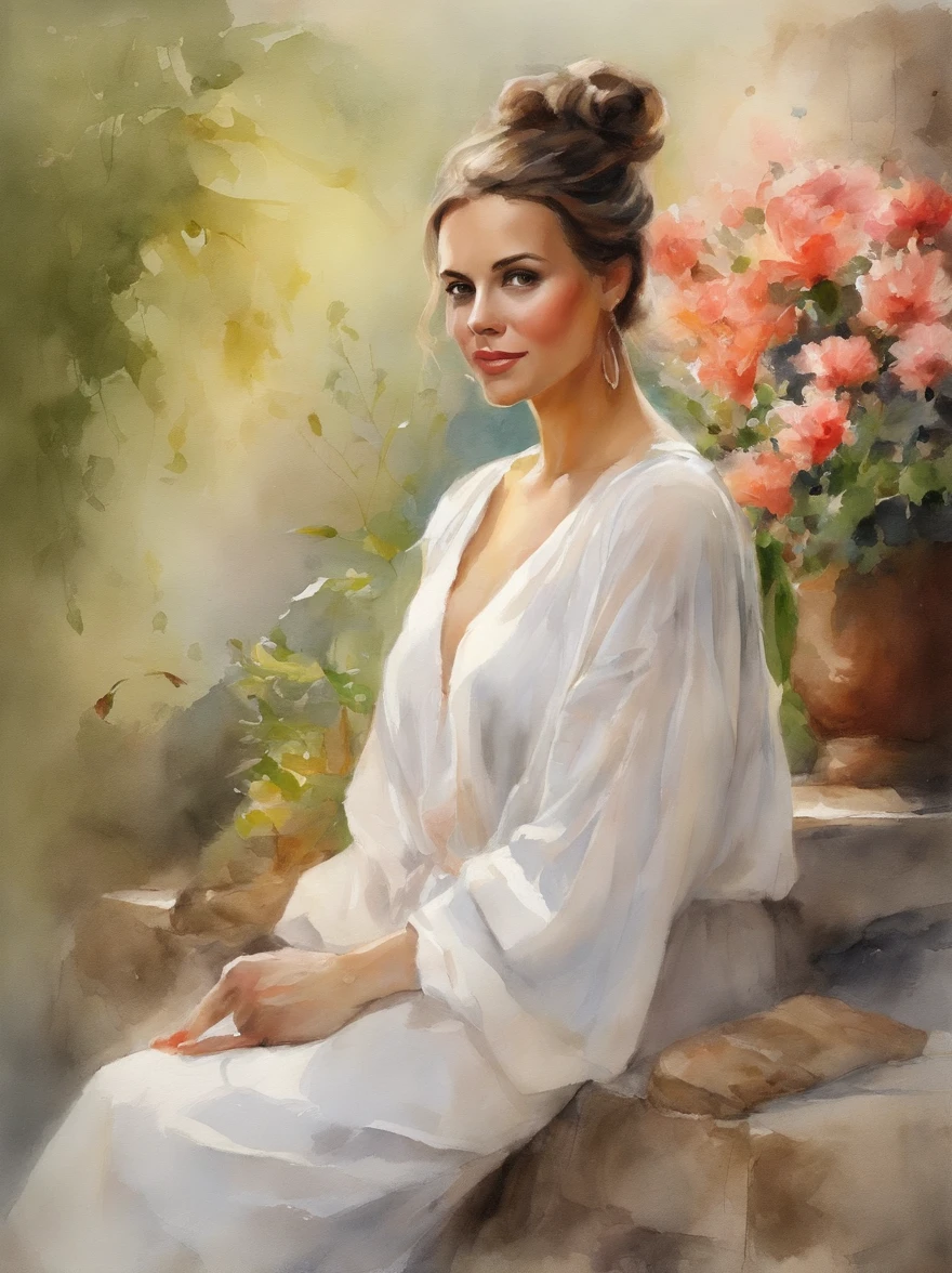 Watercolor Painting of a beautiful girl : : Trending on Artstation: : The simple composition creates a sense of order and harmony. The painting captures the spiritual qualities of the natural world. --uplight --ar 9:16