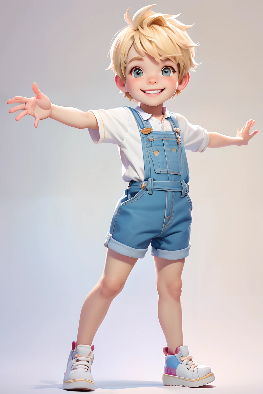 watercolour style, smiling, boy  character, full body, multiple poses and expressions, pixar style, dressed in light colours, blonde hair, full body, smiling, white background, HD --ar 2:3 50 --niji 5 --s 2