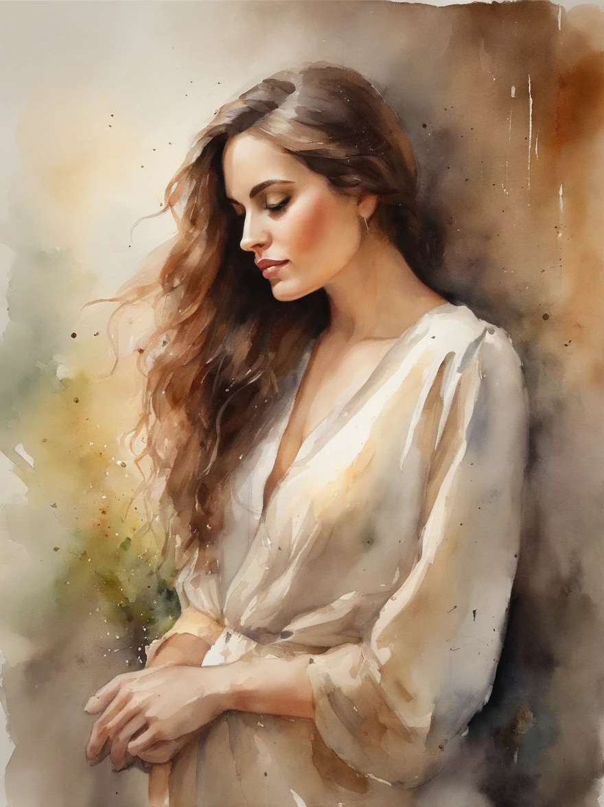 Watercolor Painting of a beautiful girl : : Trending on Artstation: : The simple composition creates a sense of order and harmony. The painting captures the spiritual qualities of the natural world. --uplight --ar 9:16
