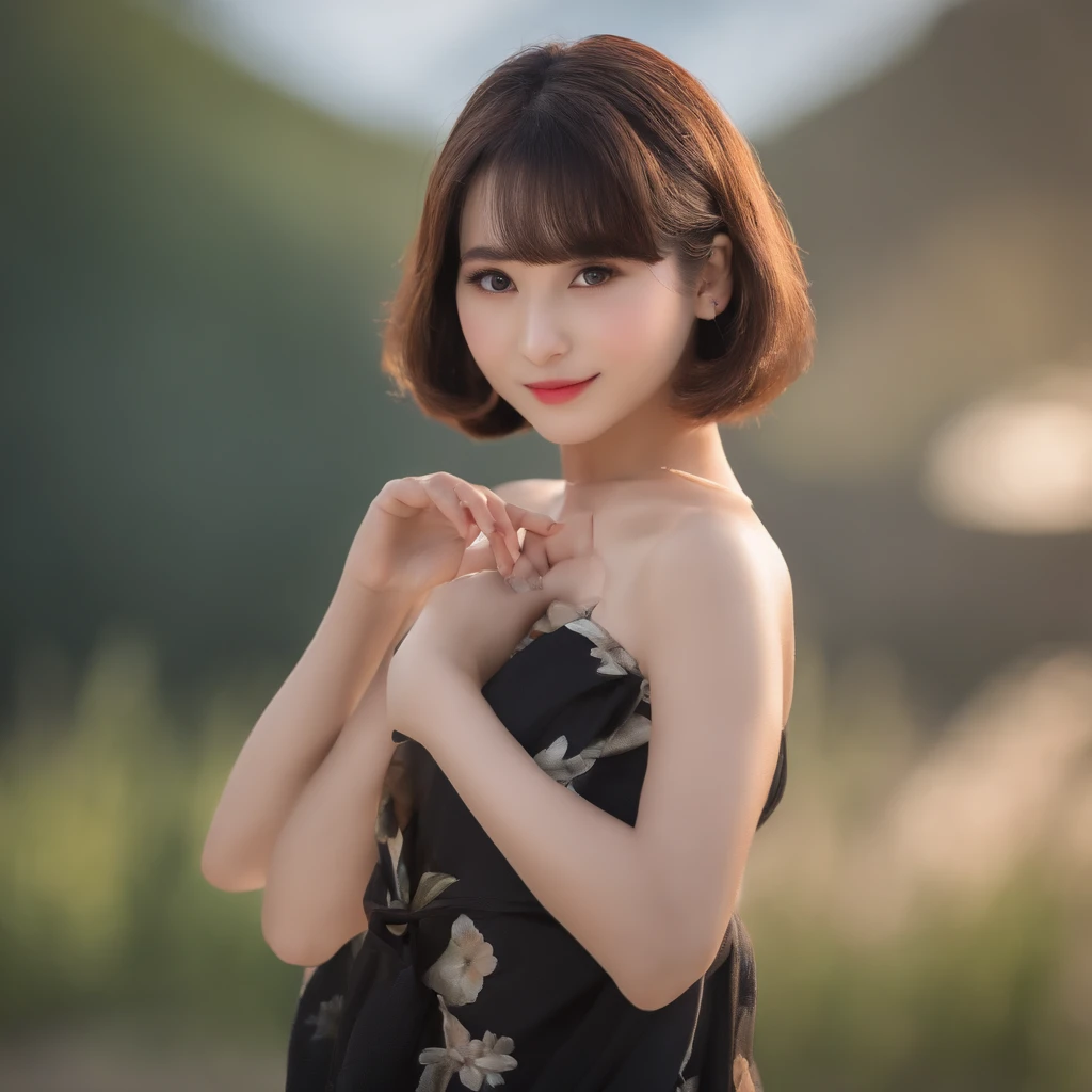 (((Top Quality, 8K, Masterpiece))), Clear Focus, (beautiful woman with perfect figure), Slender, (hairstyle: upward)), ((kimono: Retribution)), Street: 1.2 Highly detailed face and skin texture Detailed eyes Double eyelids Random pose, (Smile),super cute japanese man,super Japanese beauty, realistic face, 二重まぶた,Smile,Summer Festival , at sunset ,Fireworks in the background.