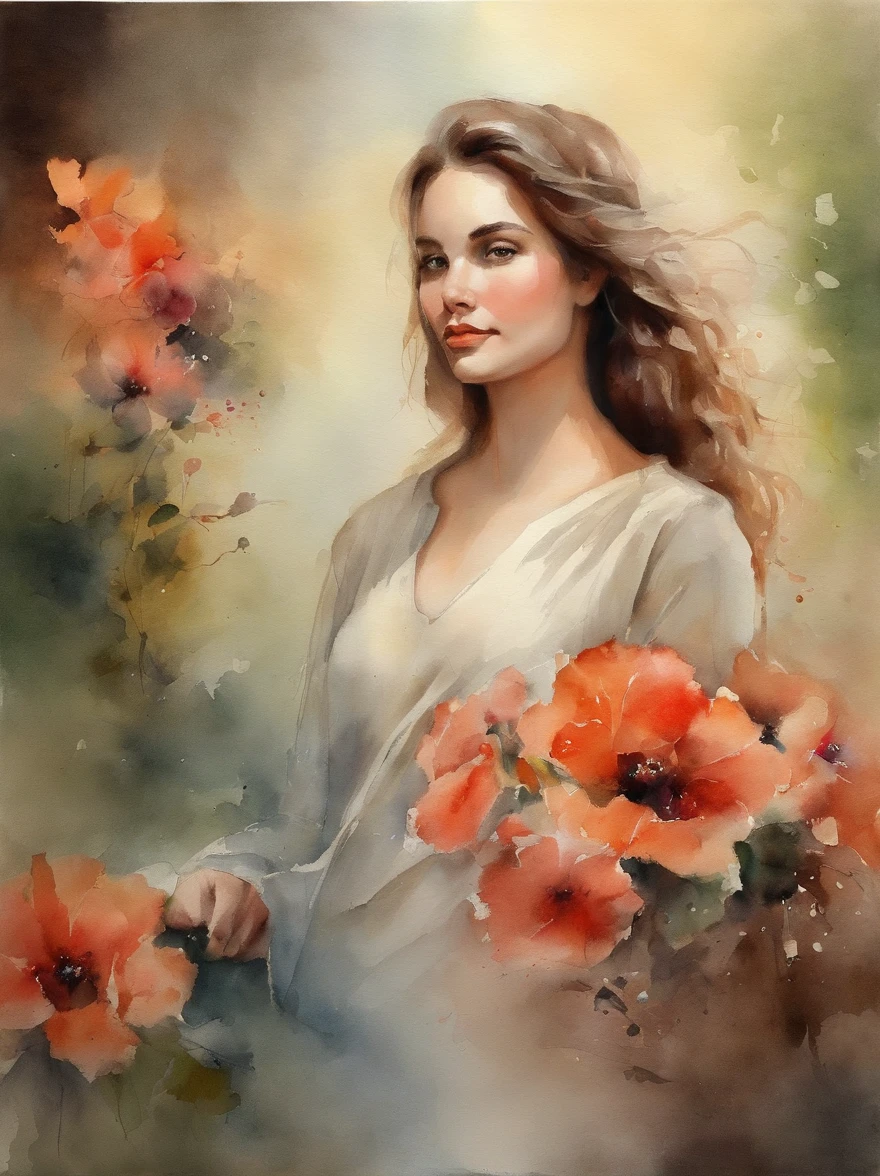 Watercolor Painting of a beautiful girl : : Trending on Artstation: : The simple composition creates a sense of order and harmony. The painting captures the spiritual qualities of the natural world. --uplight --ar 9:16