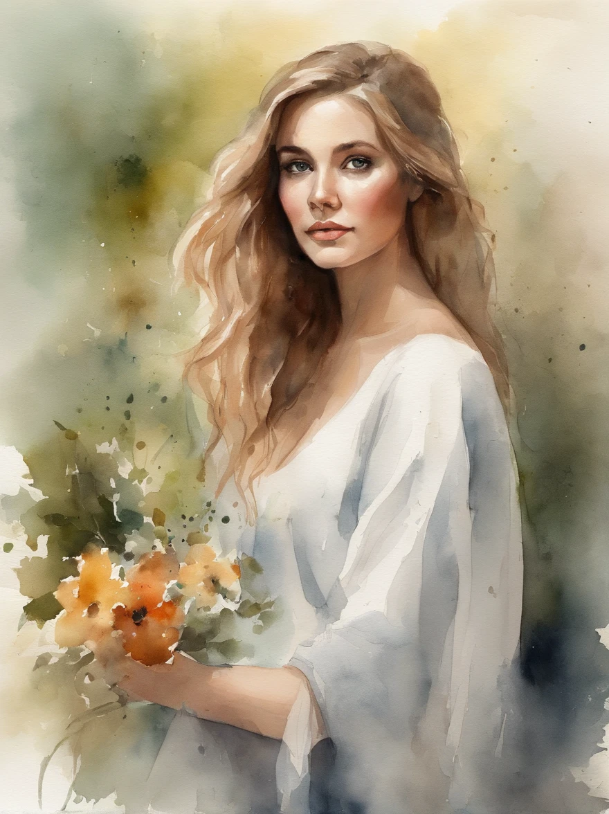 Watercolor Painting of a beautiful girl : : Trending on Artstation: : The simple composition creates a sense of order and harmony. The painting captures the spiritual qualities of the natural world. --uplight --ar 9:16