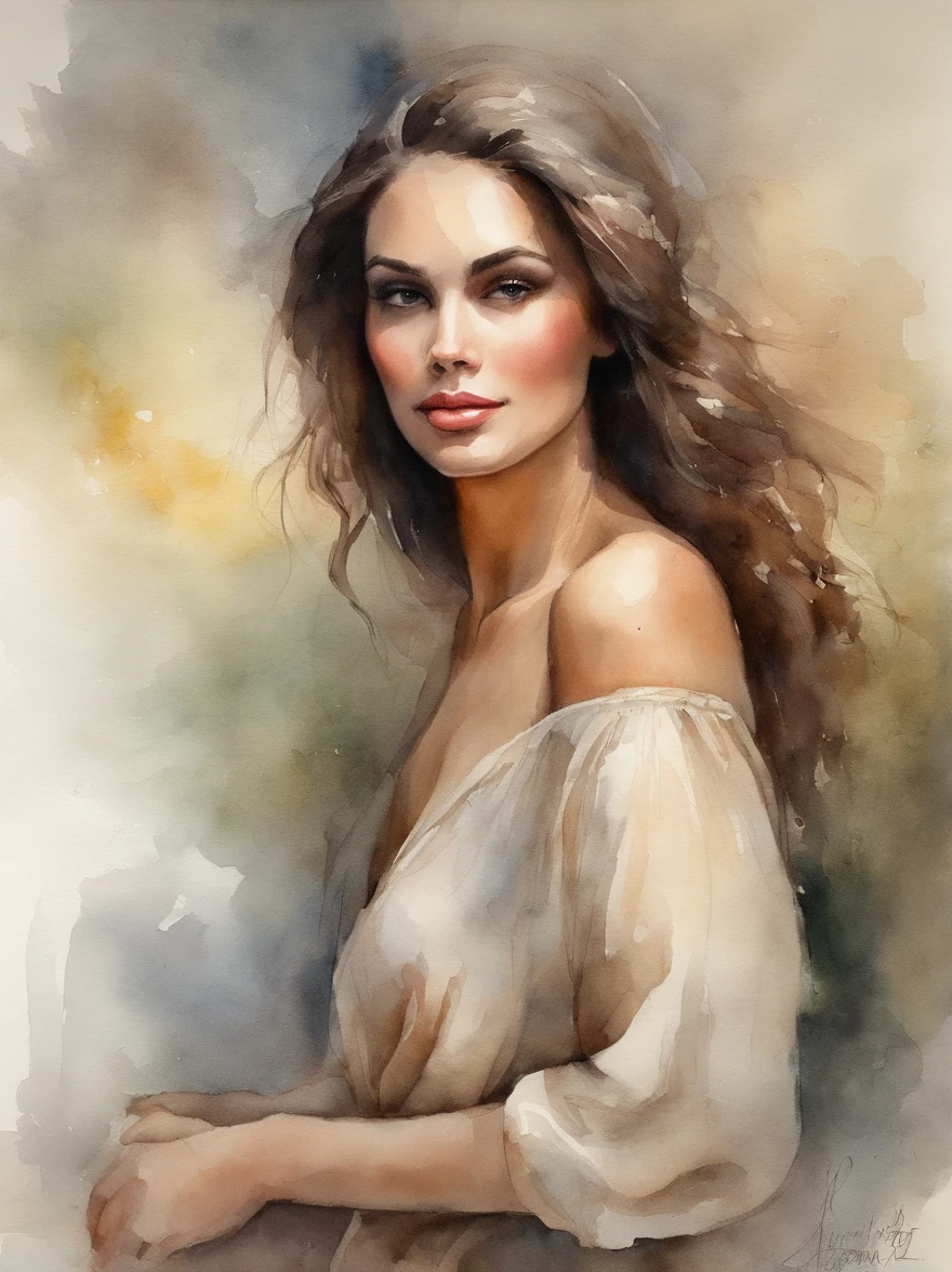 Watercolor Painting of a beautiful girl : : Trending on Artstation: : The simple composition creates a sense of order and harmony. The painting captures the spiritual qualities of the natural world. --uplight --ar 9:16