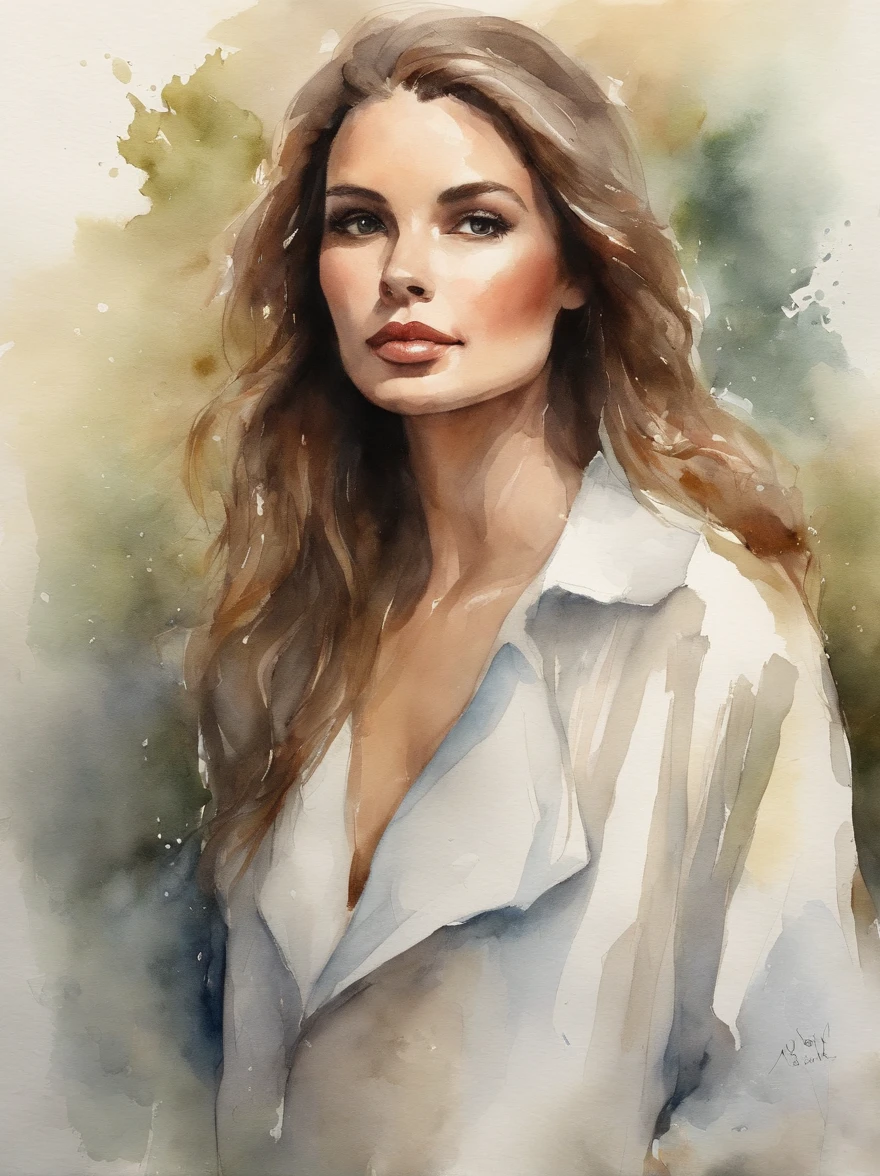 Watercolor Painting of a beautiful girl : : Trending on Artstation: : The simple composition creates a sense of order and harmony. The painting captures the spiritual qualities of the natural world. --uplight --ar 9:16