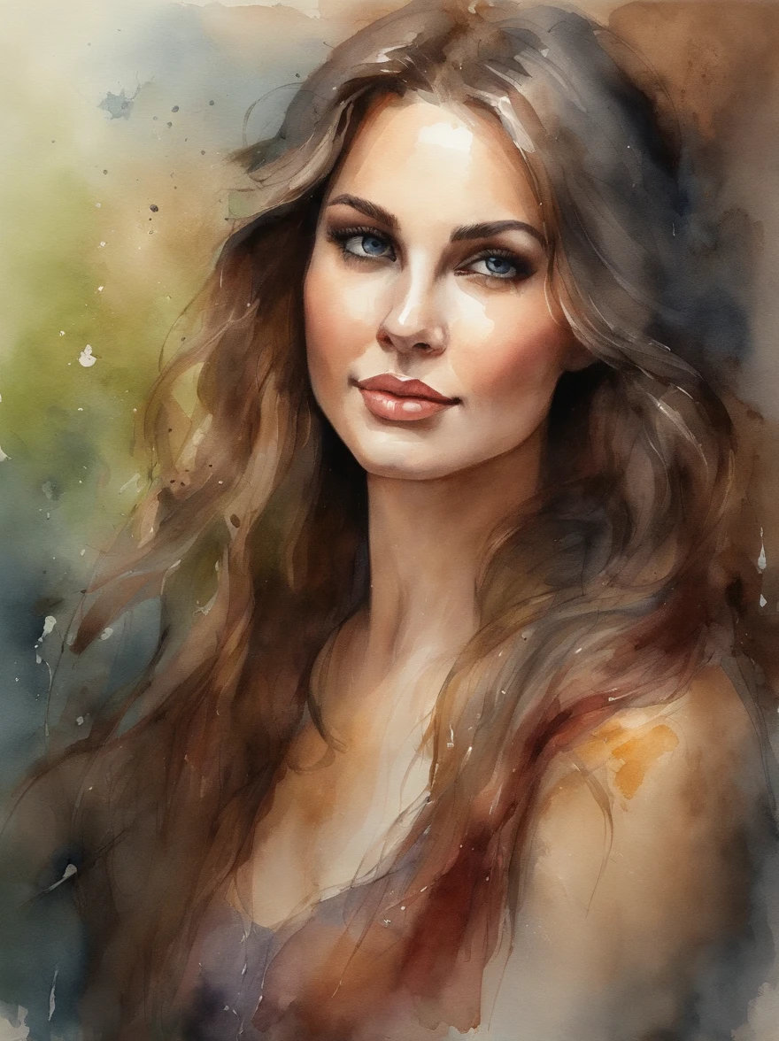 Watercolor Painting of a beautiful girl : : Trending on Artstation: : The simple composition creates a sense of order and harmony. The painting captures the spiritual qualities of the natural world. --uplight --ar 9:16