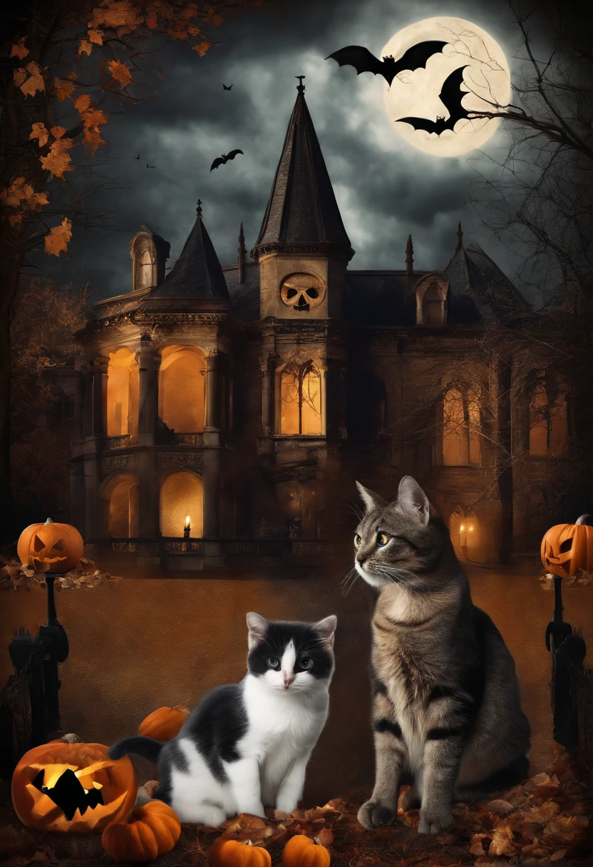 Halloween Gothic Collage Wall Art Style with Cats Vintage Dark Academy