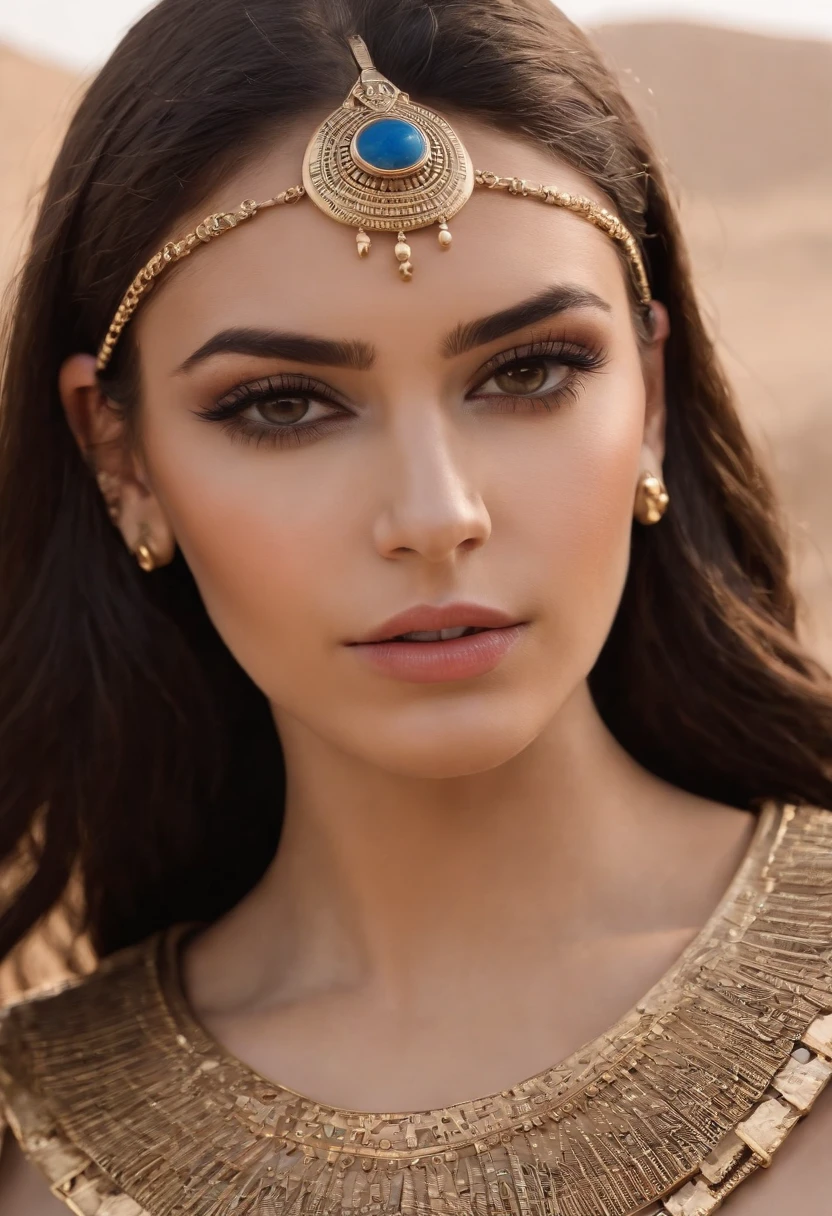 Hyper Realistic Photoshoot Woman Model Vogue Fashion Magazine Cover Inspired By Egyptian Goddess Modern Days Realistic Skin Hair Face Posing Cleopatra Egyptian Pyramids Realistic Person With Gothic Fashion Detailed Clothes