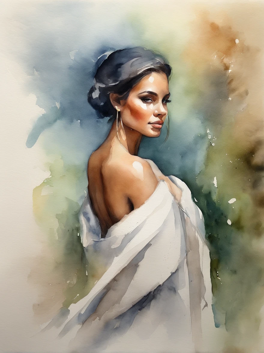 Watercolor Painting of a beautiful girl : : Trending on Artstation: : The simple composition creates a sense of order and harmony. The painting captures the spiritual qualities of the natural world. --uplight --ar 9:16