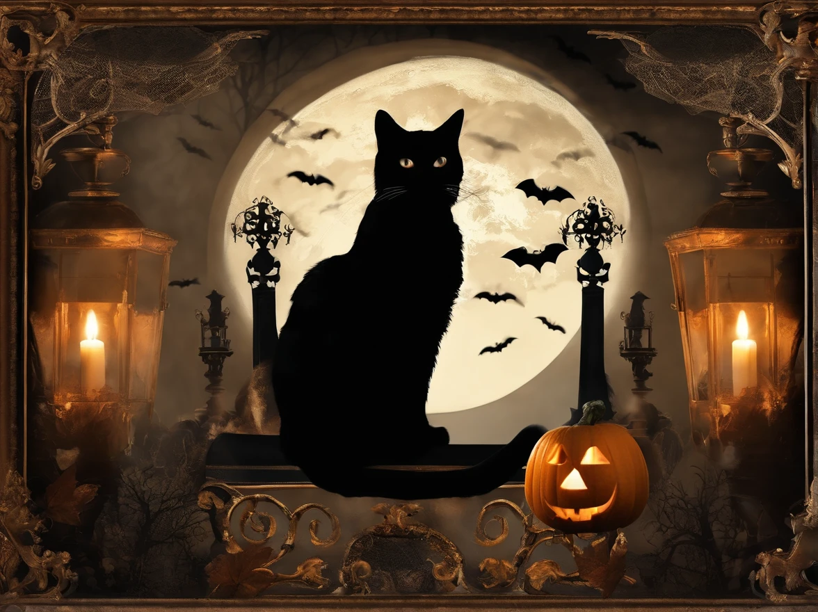 Halloween Gothic Collage Wall Art Style Dark Academy Vintage Style with Cats