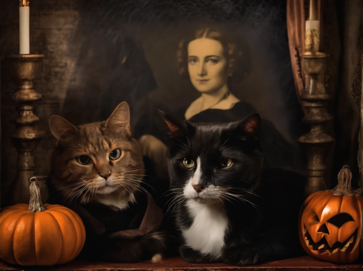 Halloween Gothic Collage Wall Art Style Dark Academy Vintage Style with Cats
