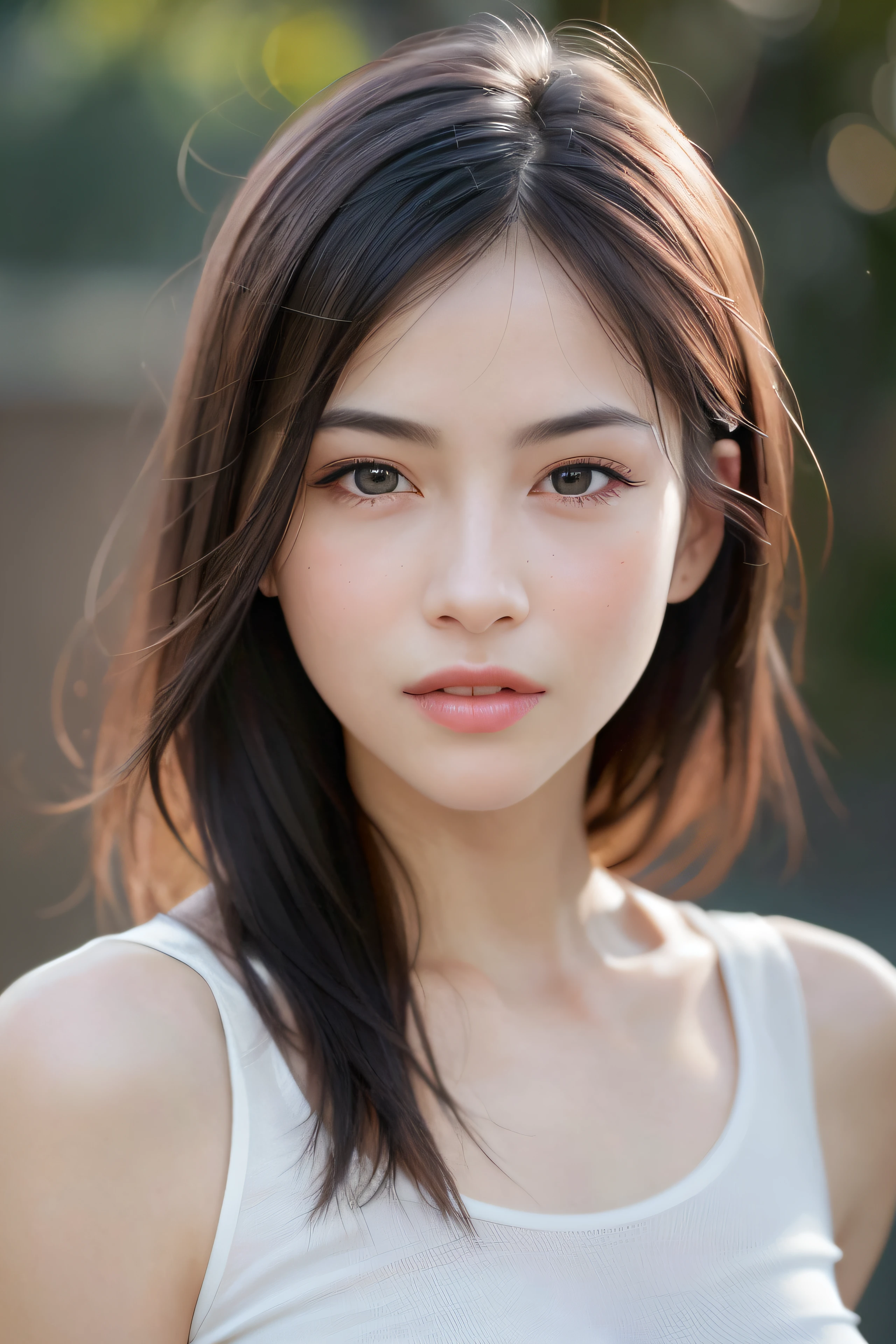 dressed, (photo realistic:1.4), (hyper realistic:1.4), (realistic:1.3),
(smoother lighting:1.05), (increase cinematic lighting quality:0.9), 32K,
1girl,20yo girl, realistic lighting, backlighting, light on face, ray trace, (brightening light:1.2), (Increase quality:1.4),
(best quality real texture skin:1.4), finely detailed eyes, finely detailed face, finely quality eyes,
(tired and sleepy and satisfied:0.0), face closeup, t-shirts,
(Increase body line mood:1.1), (Increase skin texture beauty:1.1)