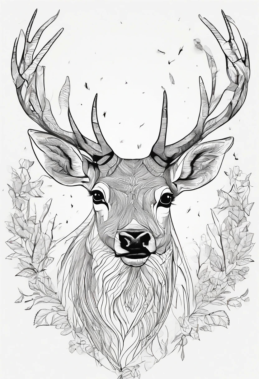 Zoo animals,deer,sketch style,coloring page,white background,drawing style,kids style,black line