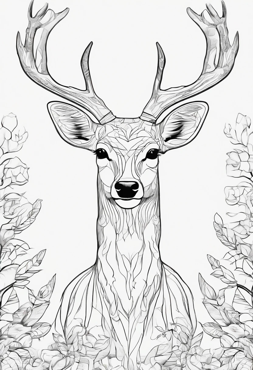 Zoo animals,deer,sketch style,coloring page,white background,drawing style,kids style,black line