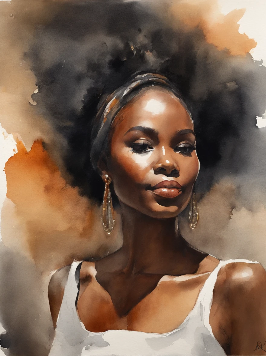 Watercolor painting of a beautiful black girl : : Trending on Artstation: : Simple composition creates a sense of order and harmony. The painting reflects the spiritual qualities of the natural world. --up light --ar 9:16