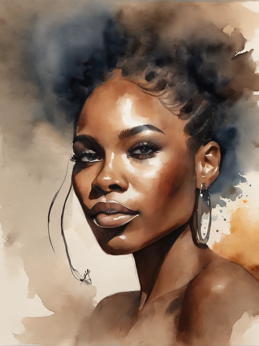 Watercolor painting of a beautiful black girl : : Trending on Artstation: : Simple composition creates a sense of order and harmony. The painting reflects the spiritual qualities of the natural world. --up light --ar 9:16