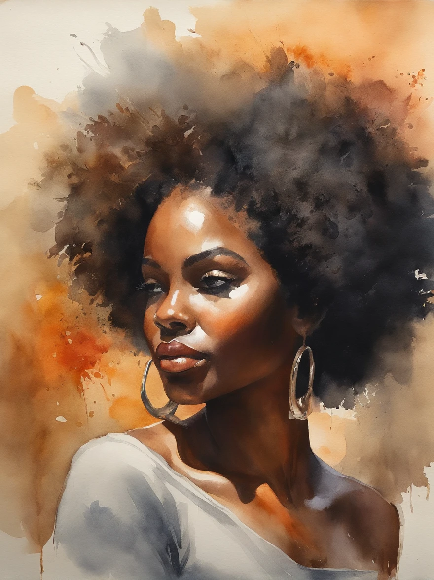 Watercolor painting of a beautiful black girl : : Trending on Artstation: : Simple composition creates a sense of order and harmony. The painting reflects the spiritual qualities of the natural world. --up light --ar 9:16