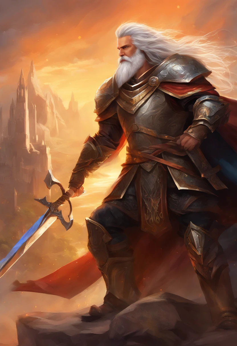 arafed, (male: 1.3), dwarf, (Masterpiece, intense details: 1.5) sorcerer, (Masterpiece 1.5, intense details), casting a spell (Masterpiece 1.3, intense details), full body, wearing heavy (black armor: 1.2) with spikes (Masterpiece, intense details: 1.2), orange cloak with (Hammer and anvil symbol: 1.1), flowing cloak (holy symbol hammer and anvil: 1.2), armed with a shield in the left hand: 1.3) , blond hair, long braided beard, hair strand, frown, serious, high detail, Realism, Action painting, depth of field, god rays, wide shot, panorama, Ultra-Wide Angle, UHD, super detail, high quality, photorealism, 16K, highres