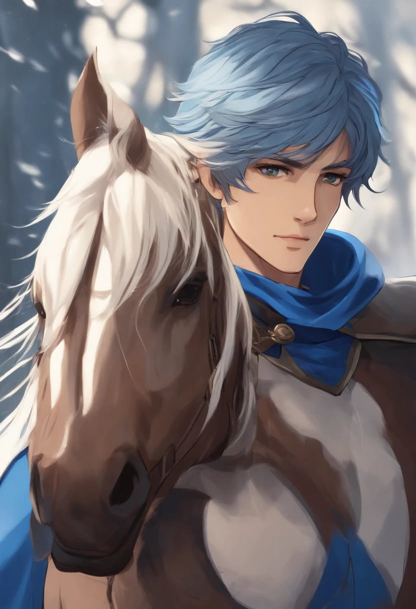 cabelo azul, terno, cabelo curto com um rabo de cavalo, jovem homem, anime style, bonito, fate archer, pele clara