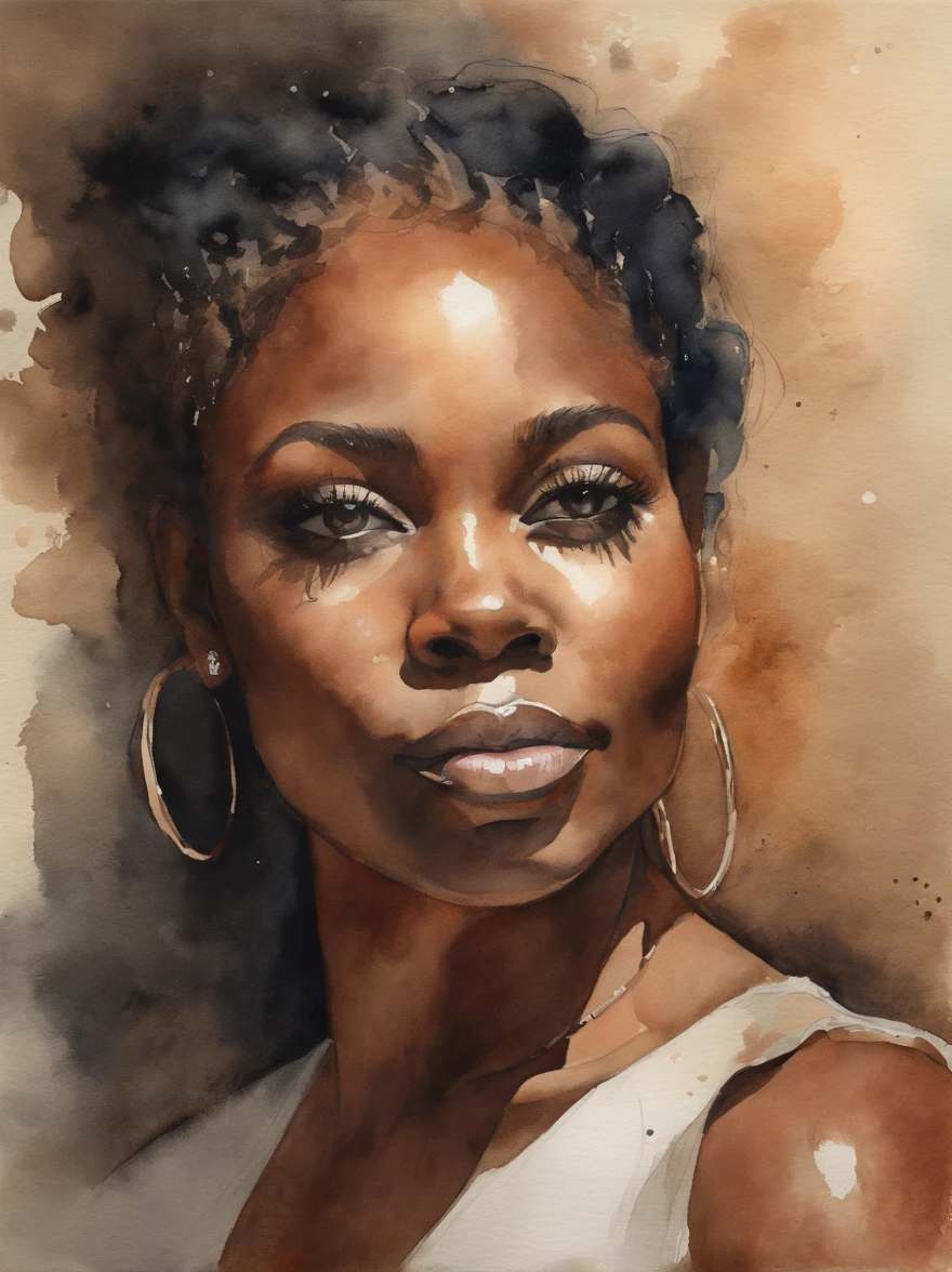 Watercolor painting of a beautiful black girl : : Trending on Artstation: : Simple composition creates a sense of order and harmony. The painting reflects the spiritual qualities of the natural world. --up light --ar 9:16